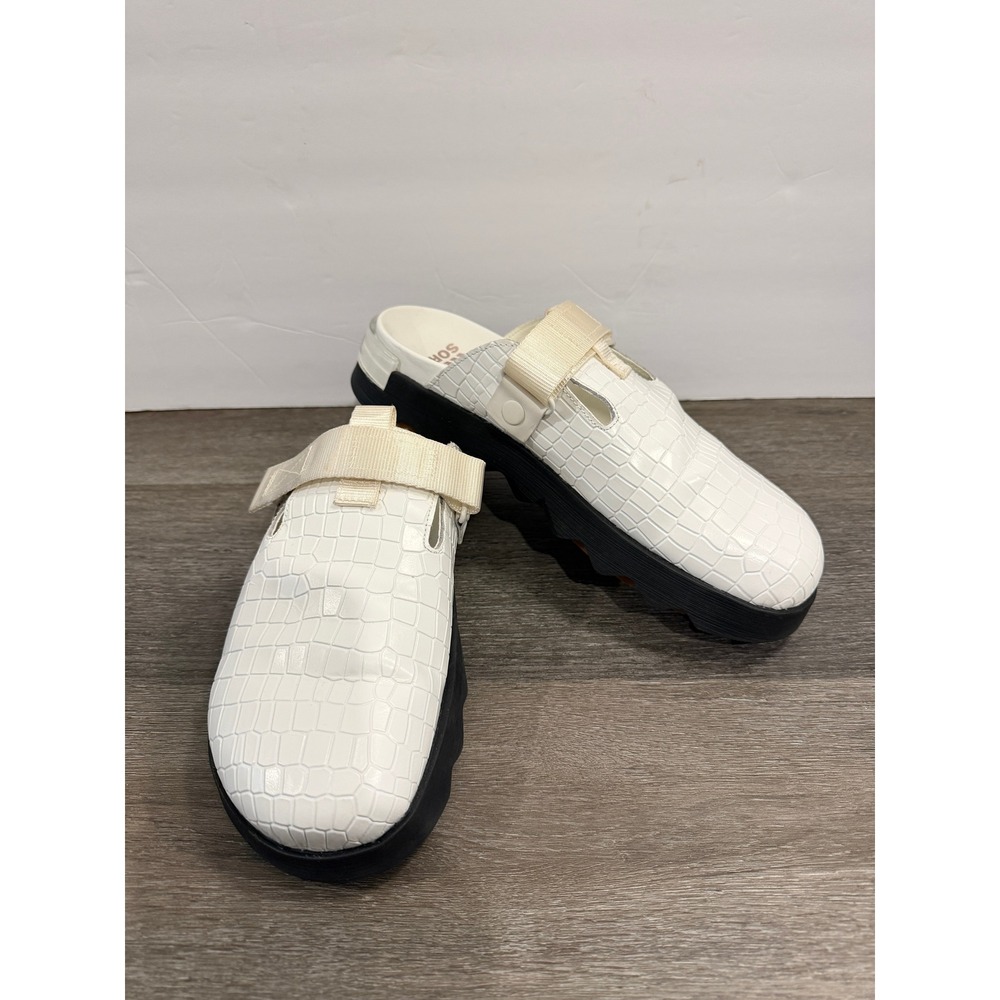 Sorel Ona Streetworks Clogs Sea Salt White Croc Platform Mules Adjust Strap 9.5